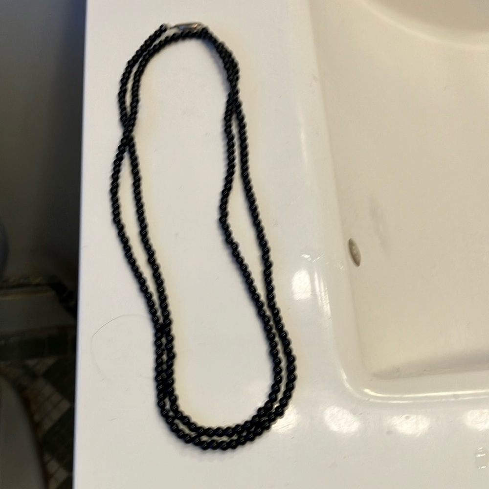 Black onyx, perfectly equal round beaded double necklace or bracelet.
